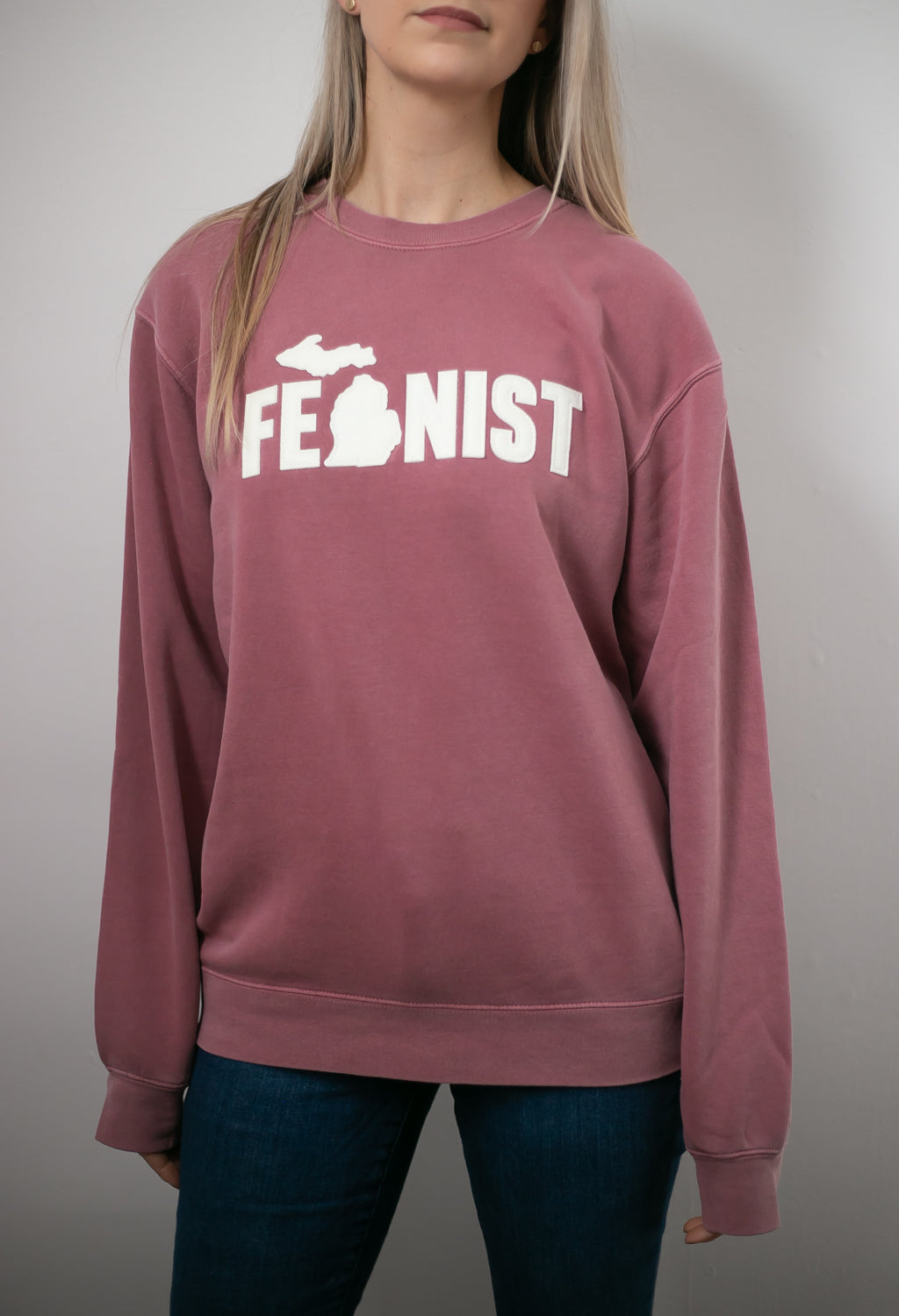 Michigan Fem Faded Maroon Worn Crew