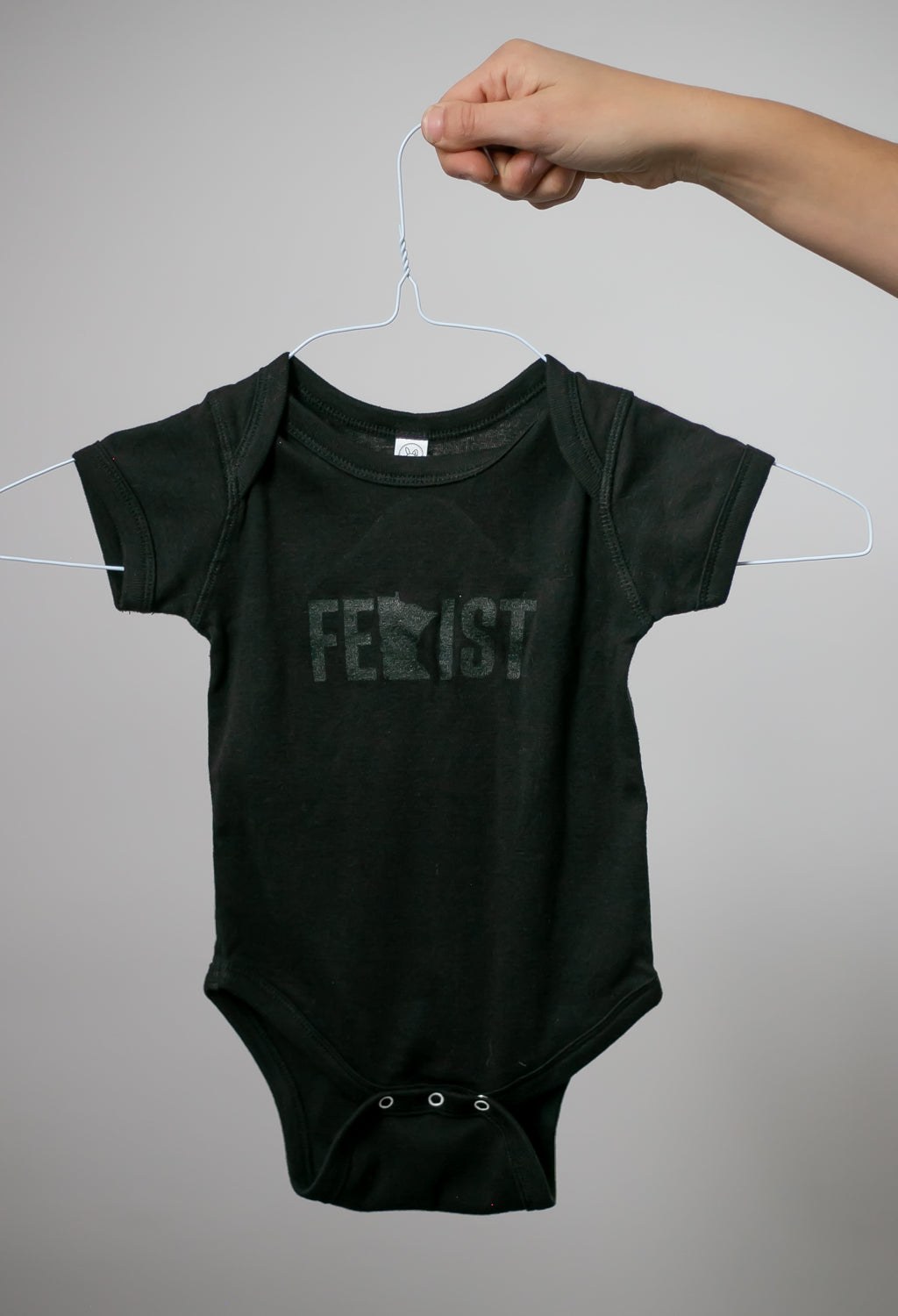 MnFem Onesie White on Black